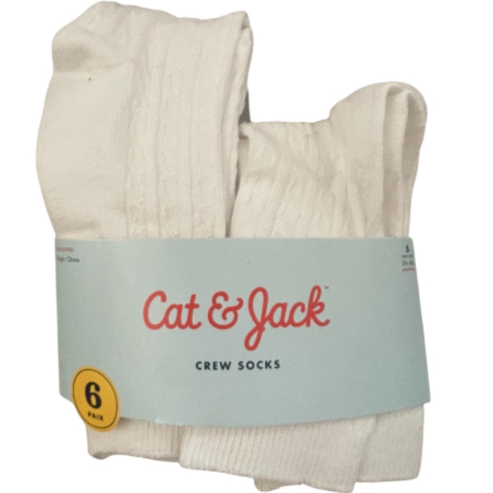 Cat & Jack Cream Crew Socks - 6 Pack
